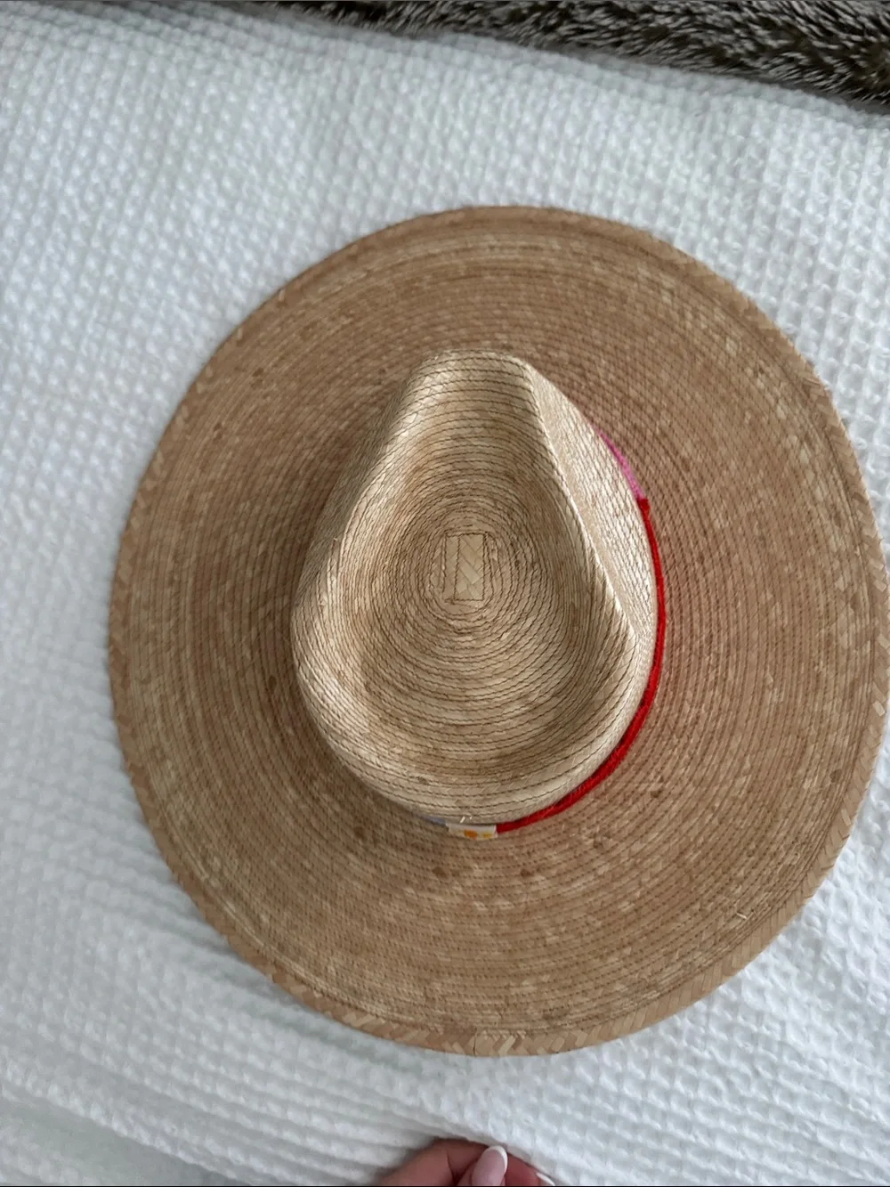 Natural Straw Sun Hat with Red and Pink Scalloped Band